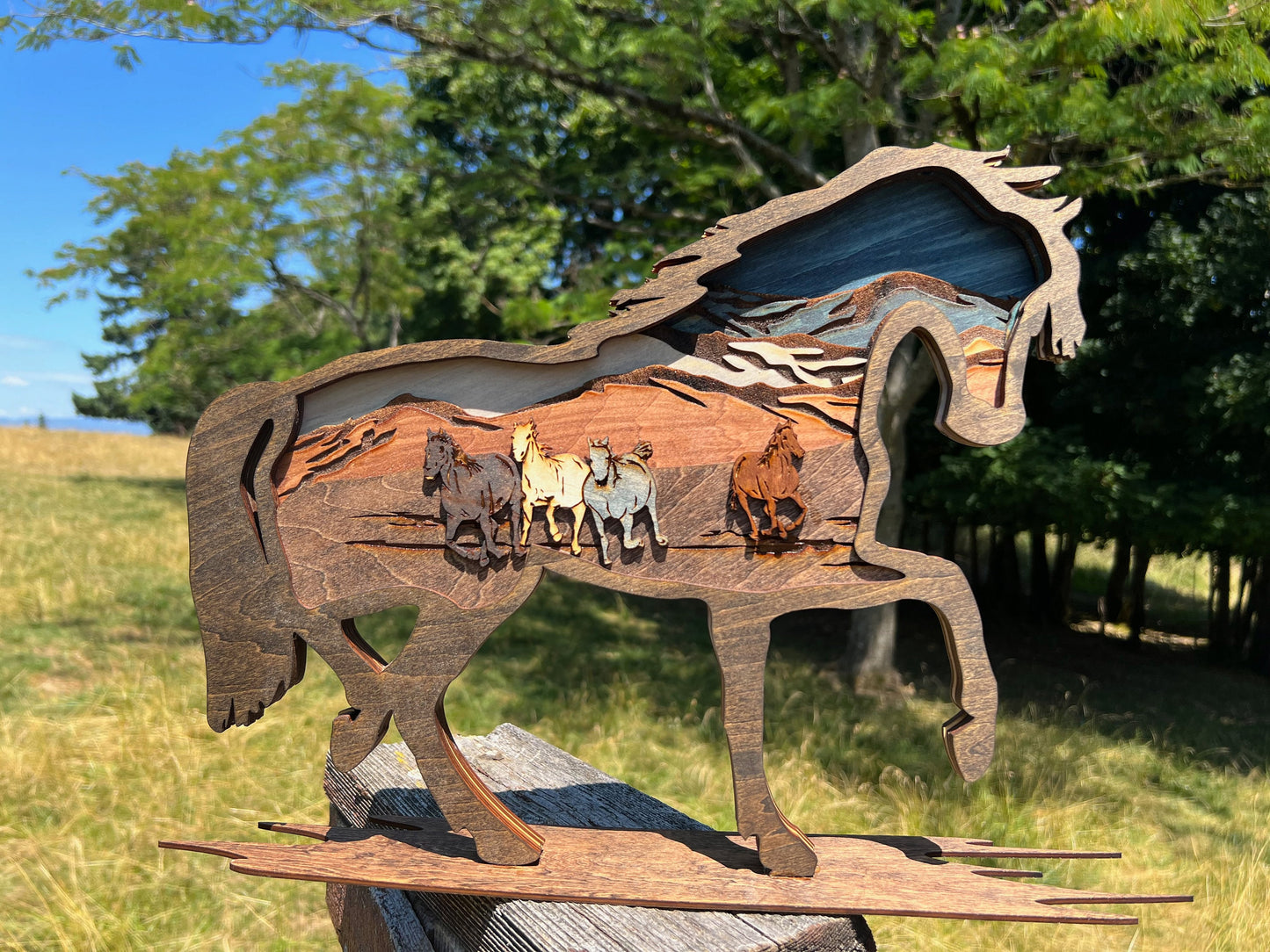 3D Layered Wood Horse Wall Art - Handcrafted Rustic Equestrian Decor - Unique Gift for Horse Lovers