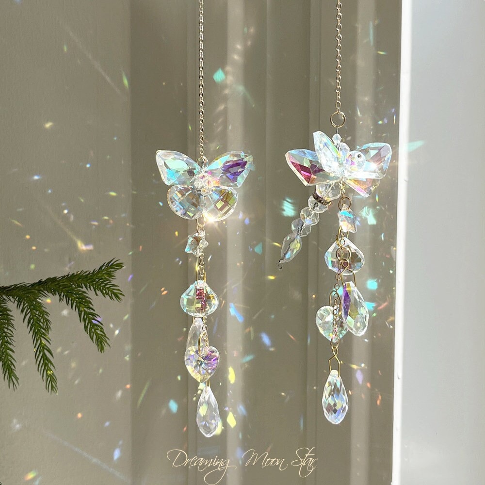 Butterfly Crystal Pendant Suncatcher | Butterfly Car Charm Gifts for Her| Rainbow Maker| Aesthetic Room Decor | Light Prism Crystal Hangings