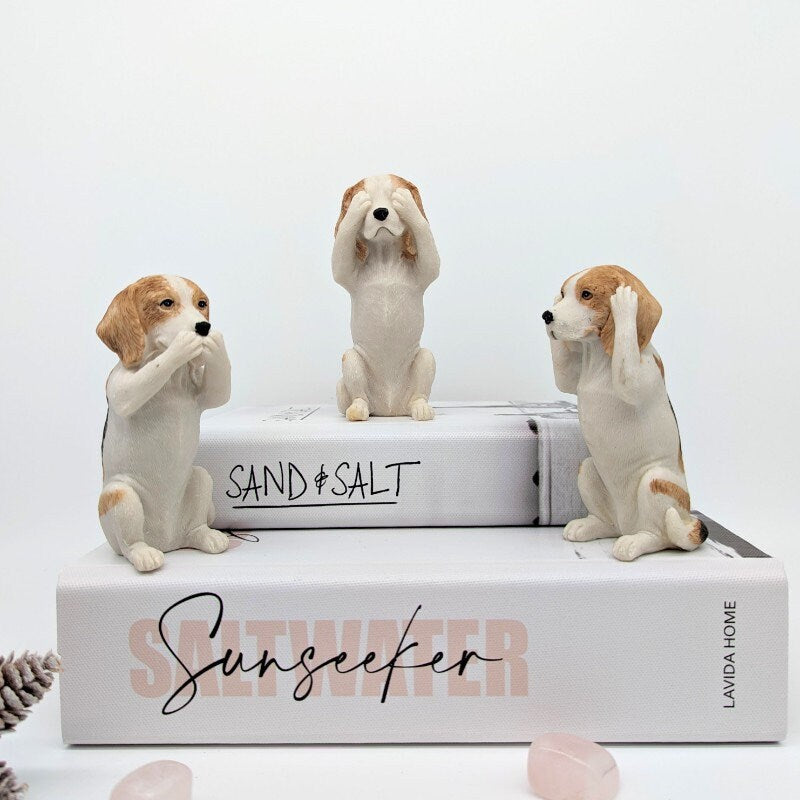 No Evil See Hear Speak Beagle Dog Figurine - Set of 3 | Beagle Gifts | Dog Gifts | Nursery Decor | Animal Figure Gifts
