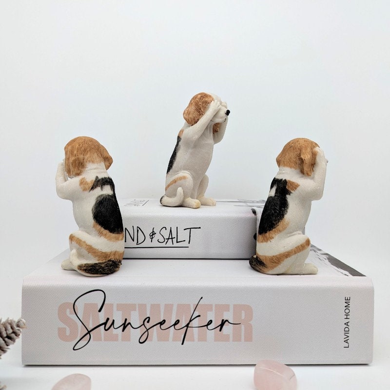 No Evil See Hear Speak Beagle Dog Figurine - Set of 3 | Beagle Gifts | Dog Gifts | Nursery Decor | Animal Figure Gifts