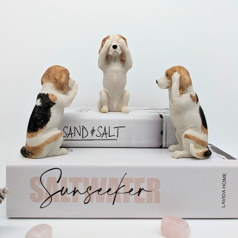 No Evil See Hear Speak Beagle Dog Figurine - Set of 3 | Beagle Gifts | Dog Gifts | Nursery Decor | Animal Figure Gifts