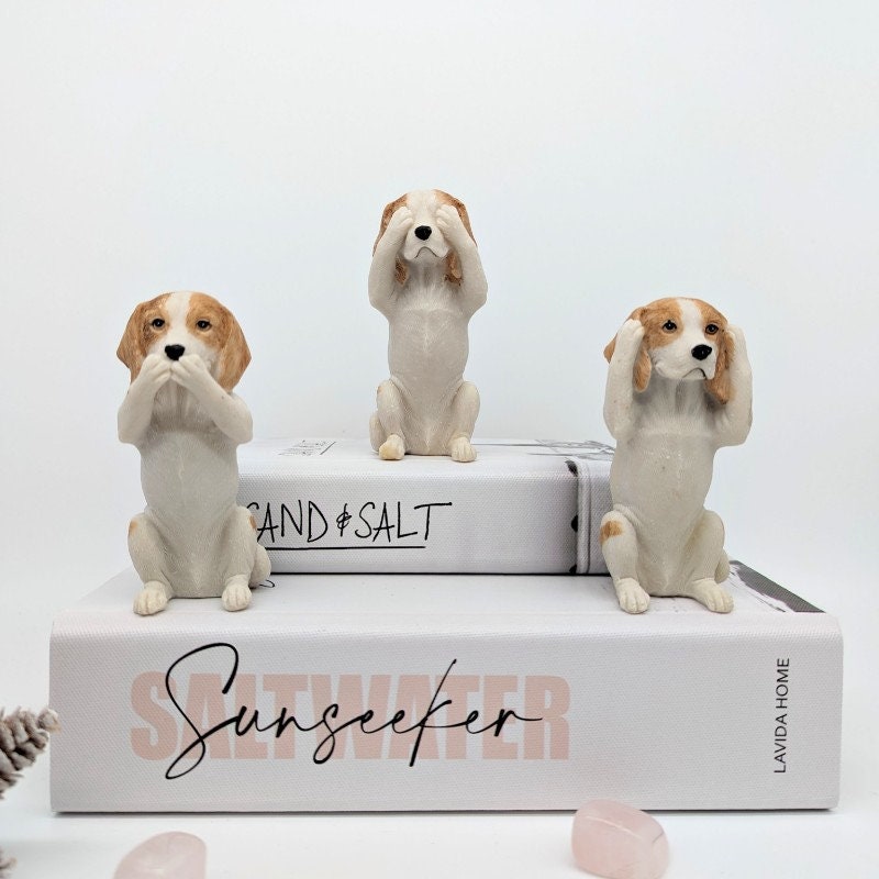 No Evil See Hear Speak Beagle Dog Figurine - Set of 3 | Beagle Gifts | Dog Gifts | Nursery Decor | Animal Figure Gifts