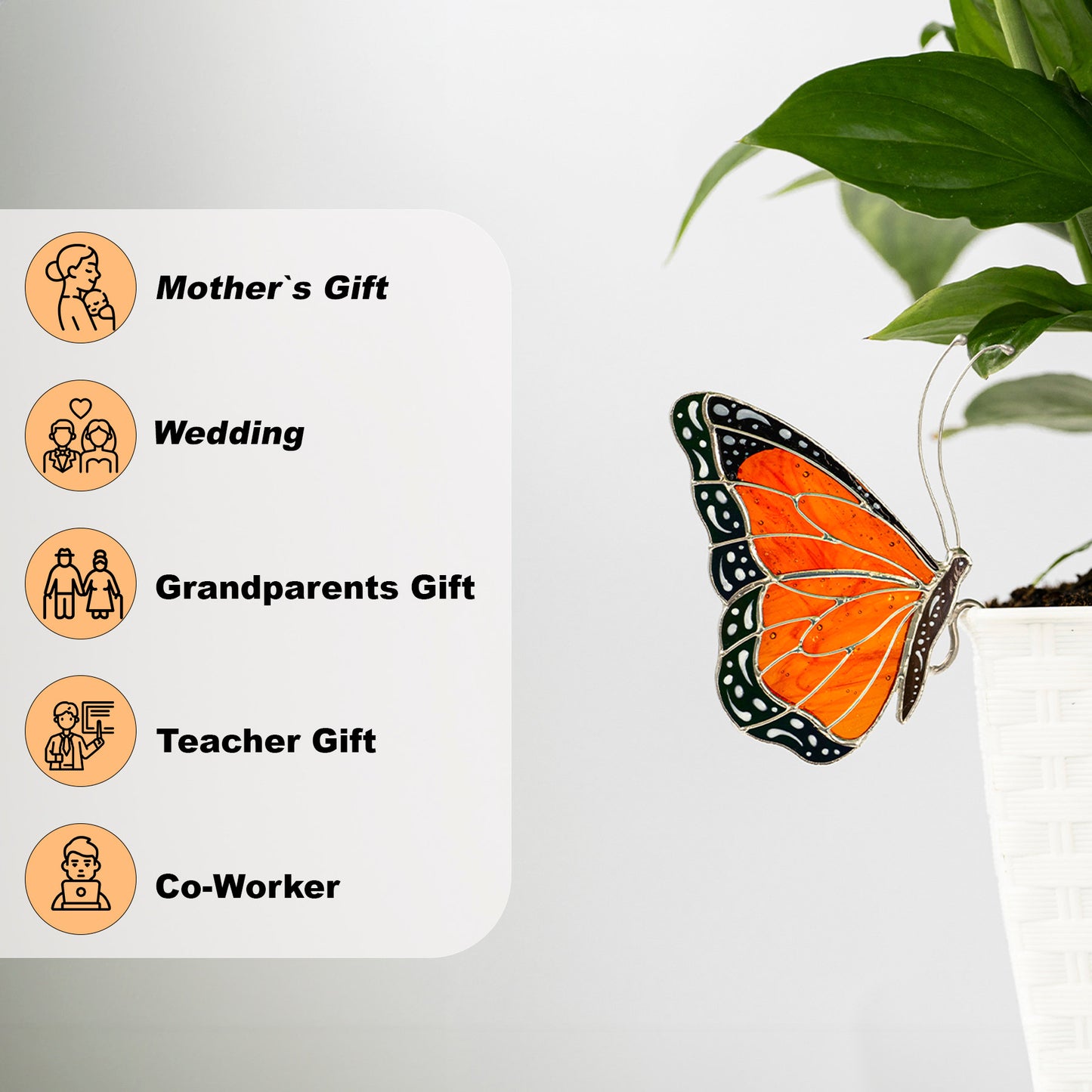 Stained Glass Butterfly Monarch Suncatcher Pot Decoration Gift for Women Light Catcher Sun Room Decor Village Style Father'S Day Gift