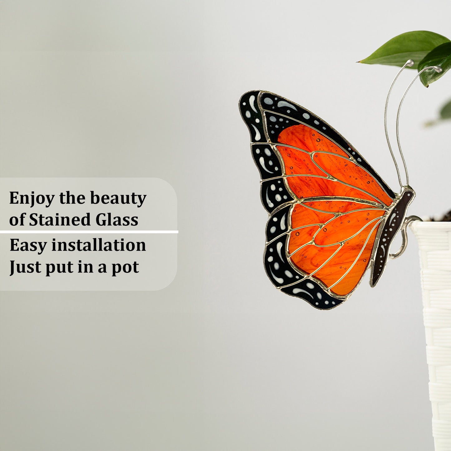 Stained Glass Butterfly Monarch Suncatcher Pot Decoration Gift for Women Light Catcher Sun Room Decor Village Style Father'S Day Gift