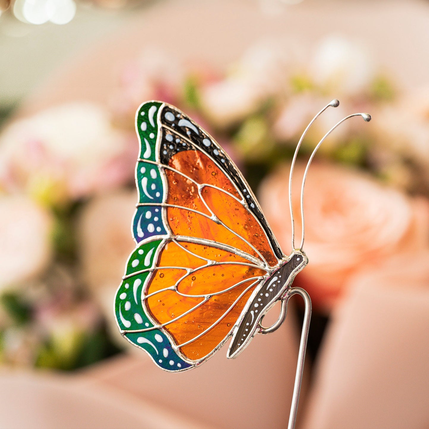 Stained Glass Butterfly Monarch Suncatcher Pot Decoration Gift for Women Light Catcher Sun Room Decor Village Style Father'S Day Gift