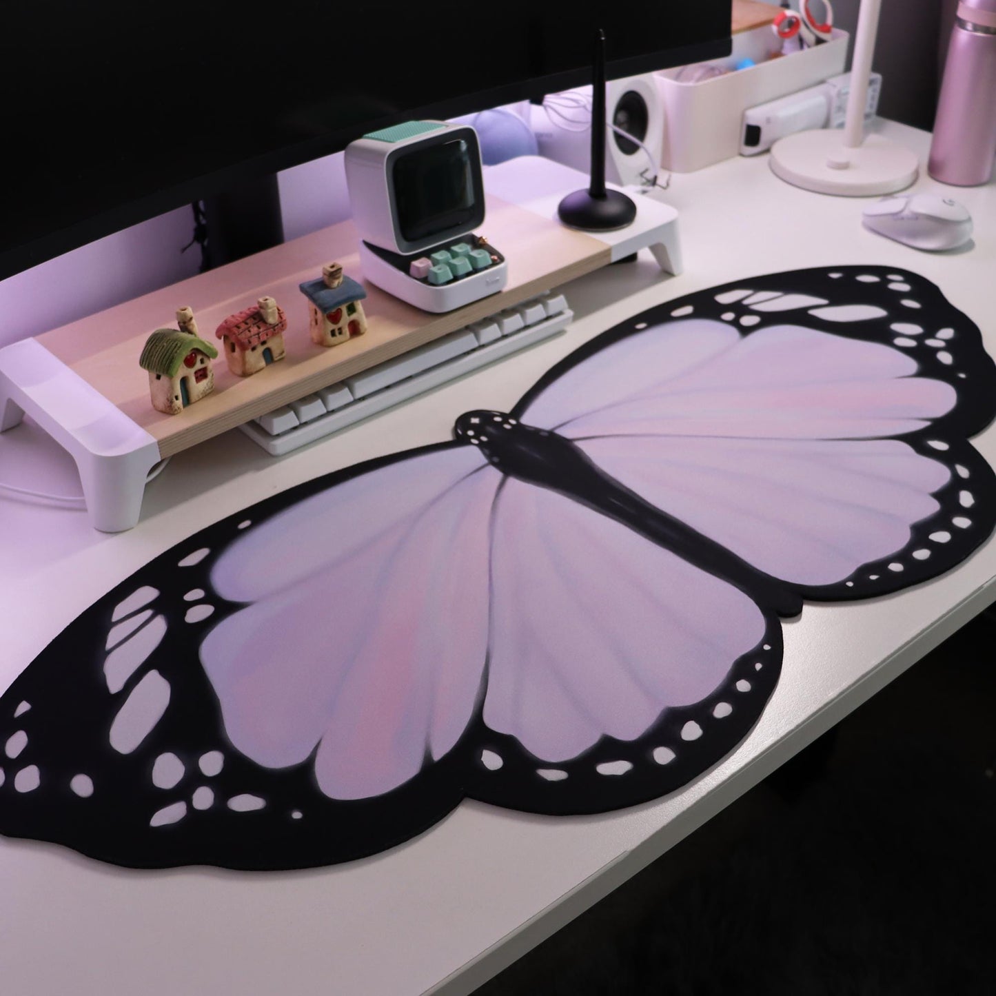 Lilac Butterfly Deskmat 90X40Cm Waterproof