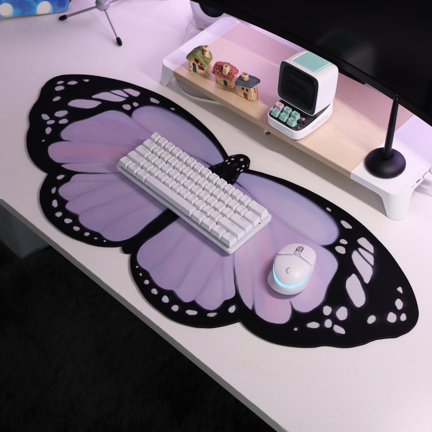 Lilac Butterfly Deskmat 90X40Cm Waterproof