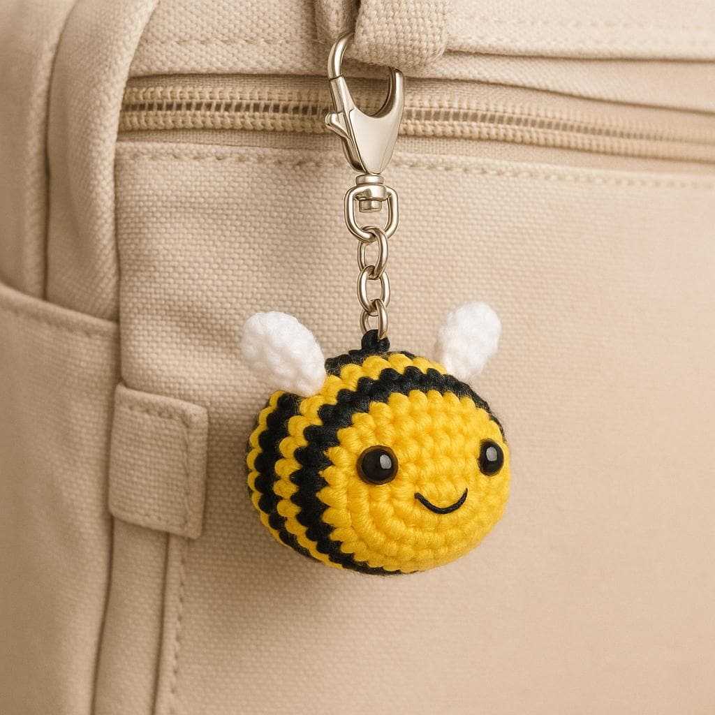 Handmade Crochet Bee Keychain – Cute Amigurumi Bag Charm – Bumblebee Gift – Car Mirror Accessory – Bee Lover Gift