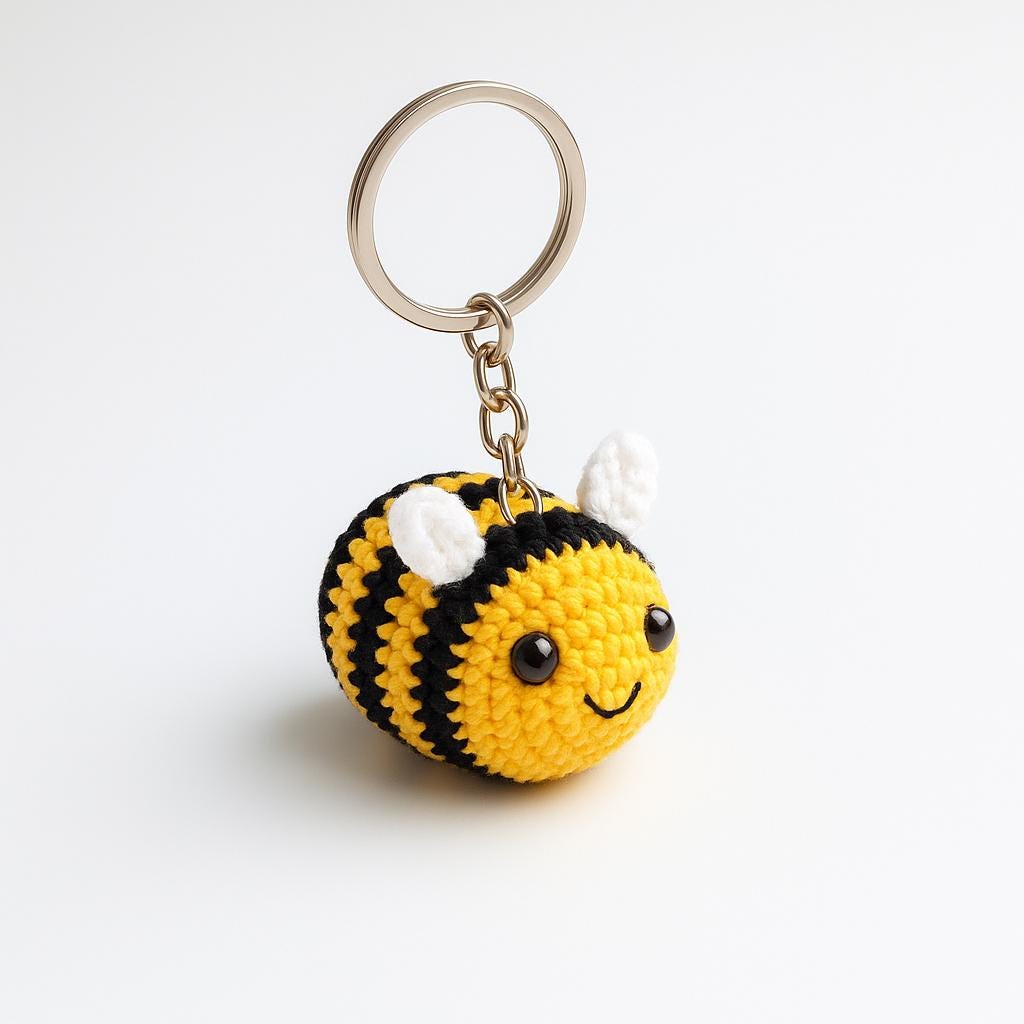 Handmade Crochet Bee Keychain – Cute Amigurumi Bag Charm – Bumblebee Gift – Car Mirror Accessory – Bee Lover Gift