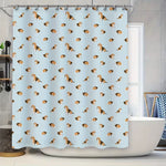Blue Plaid Dog Pattern Shower Curtain Cute Beagle Print Home Decoration Waterproof Bath Mat Cover Size 72X84Inches for Bathroom