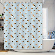 Blue Plaid Dog Pattern Shower Curtain Cute Beagle Print Home Decoration Waterproof Bath Mat Cover Size 72X84Inches for Bathroom