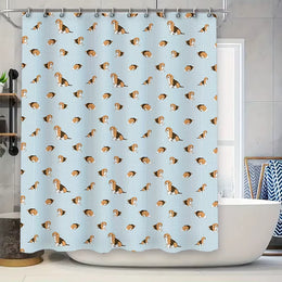 Blue Plaid Dog Pattern Shower Curtain Cute Beagle Print Home Decoration Waterproof Bath Mat Cover Size 72X84Inches for Bathroom