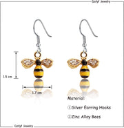 Bumble Bee Dangle Earrings Crystal Bee Pendant Animal Earrings Hummingbirds Butterfly Gifts (Honey Bee Earrings)
