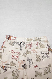 Western Print Straight Leg Ankle-Length Horse Print Pocket Jeans