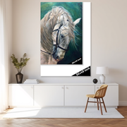 Ethereal Elegance: A White Horse Portrait in Motion
