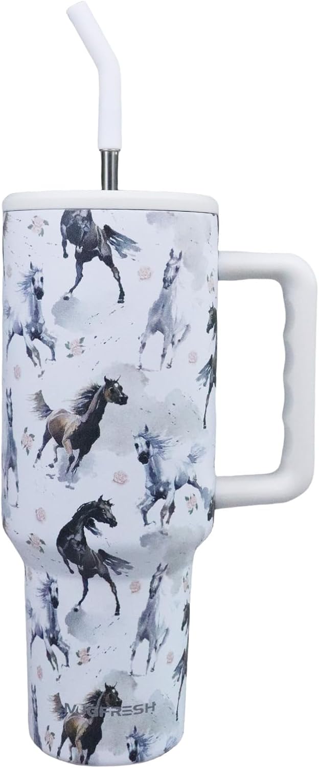 Butterfly Tumbler, Butterfly Gifts for Women 40 Oz Insulated Tumbler with Handle and Straw Cup Holder Friendly Travel Mug Stainless Steel Water Bottle