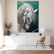 Ethereal Elegance: A White Horse Portrait in Motion