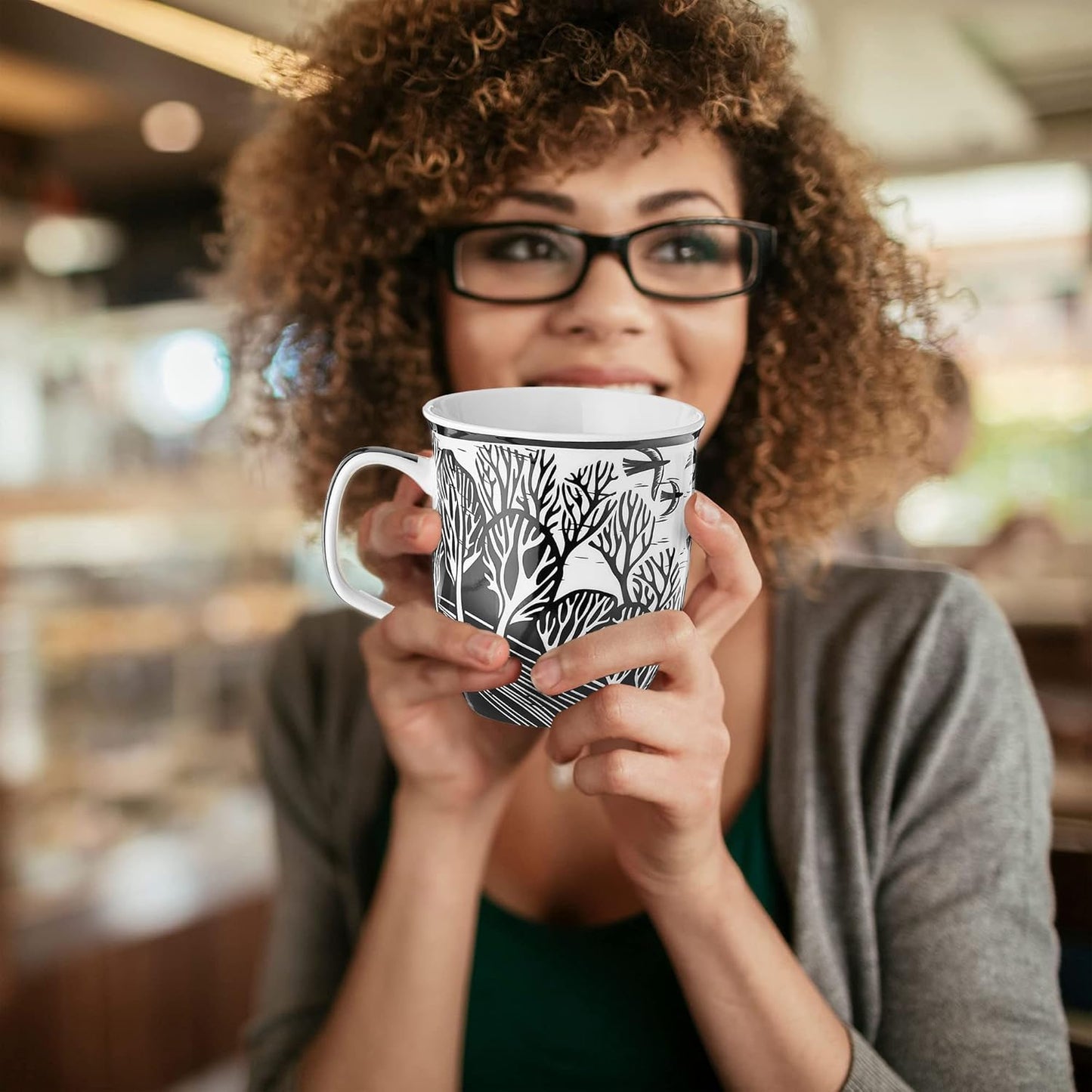 Gifts 16 Oz Black and White Boho Mug Horse - Cute Coffee and Tea Mug - Ceramic Coffee Mugs for Women and Men