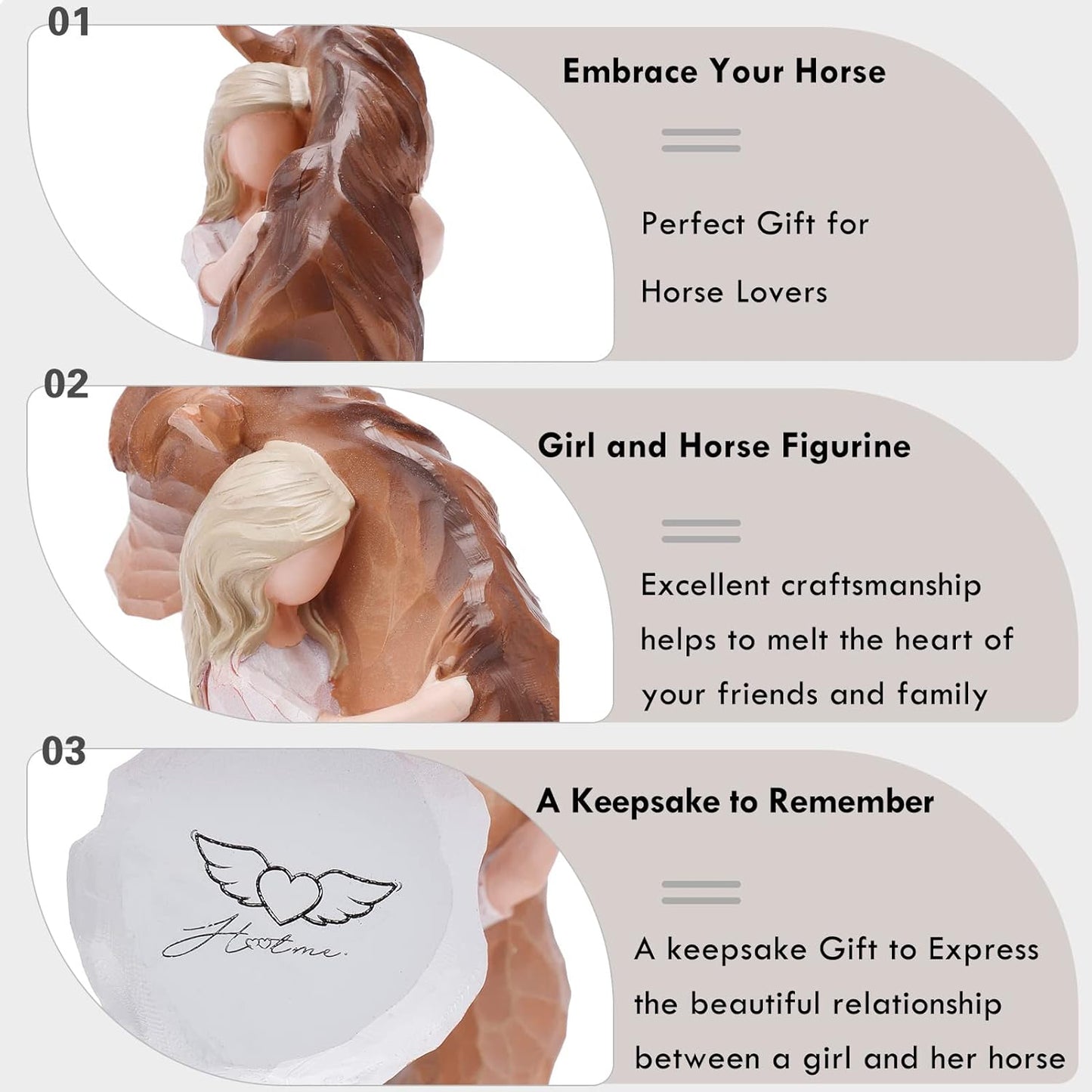 Truly a Friend Horses and Guardian Angel Statues, Sculpted Hand-Painted Girl Embracing Horse Figurines, Gifts for Horse Lover Cowgirls, Loss of Horse Remembrance Gifts, Birthday Christmas Horse Stuff
