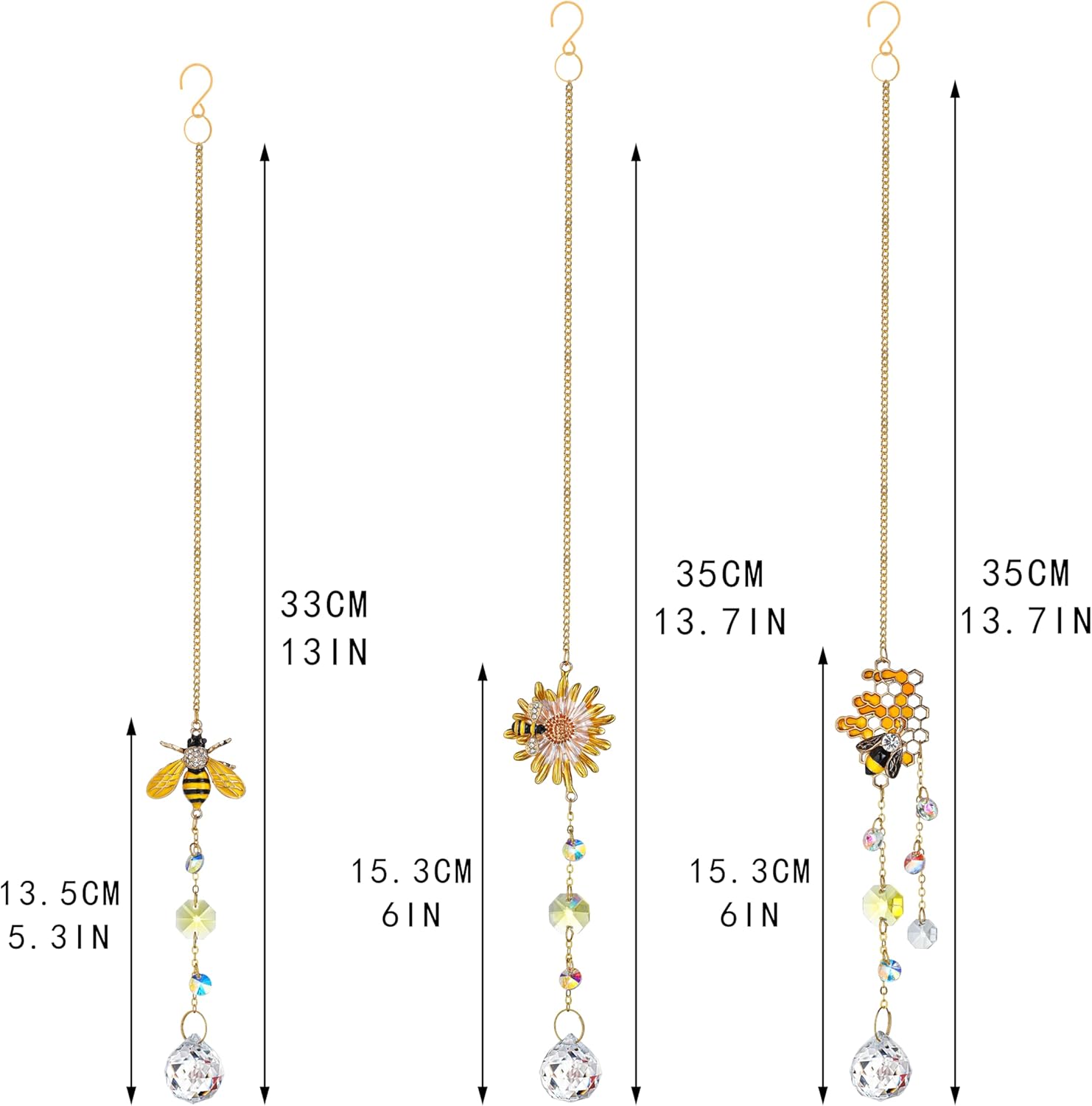3 Pack Sun Catcher Crystal Honeycomb Bee Ornaments Crystals Bumble Bee Honeycomb with Glass Prisms Decor Garden Suncatcher Window Hanging Gifts for Women,Bee Lovers