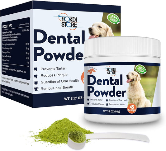 Dog Breath Freshener – Plaque & Tartar Remover Powder with Probiotics & Herbs – Teeth Cleaning & Oral Care – Chicken or Bacon Flavor - 45 & 75 Scoops (3.1 Ounce (Pack of 1), Bacon)