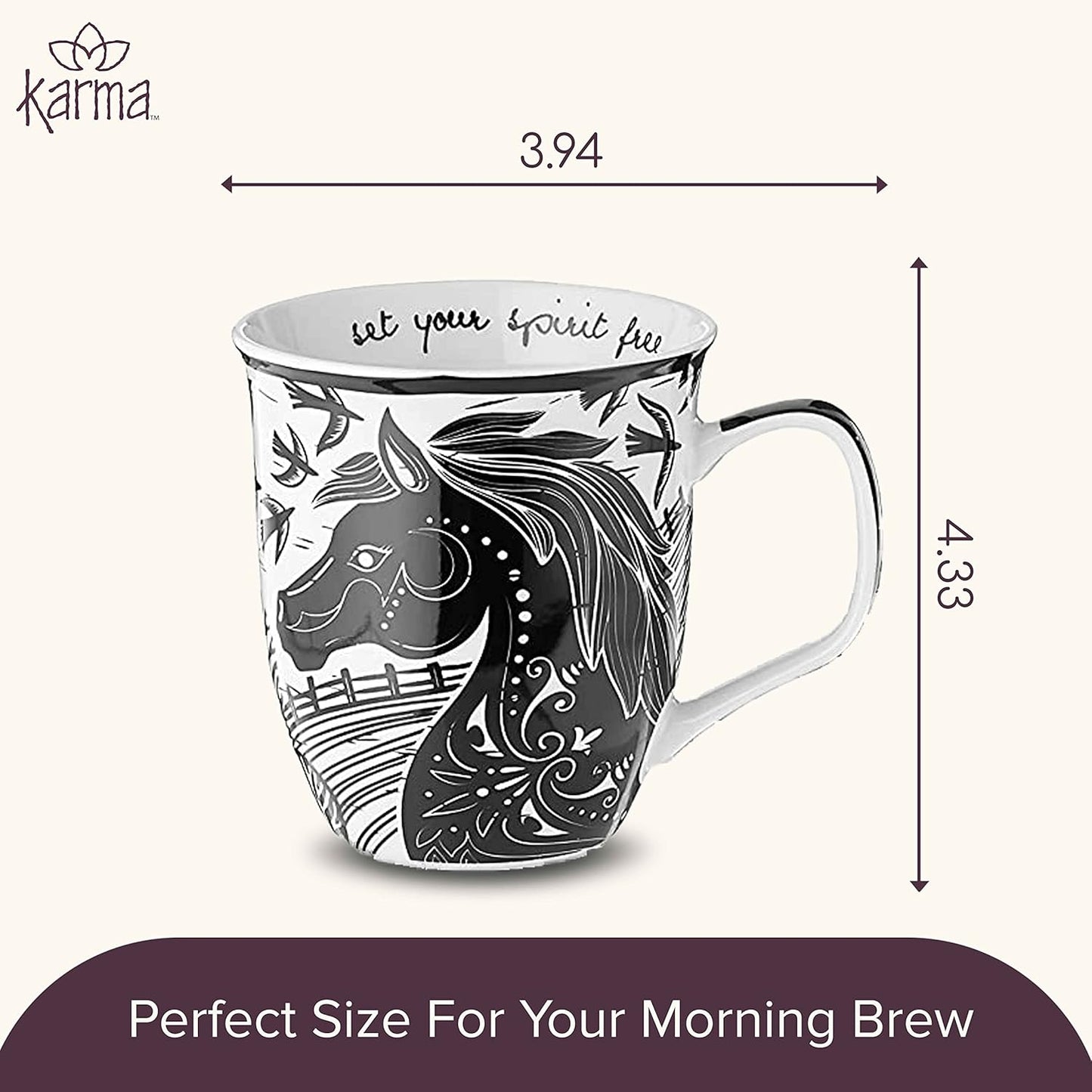Gifts 16 Oz Black and White Boho Mug Horse - Cute Coffee and Tea Mug - Ceramic Coffee Mugs for Women and Men