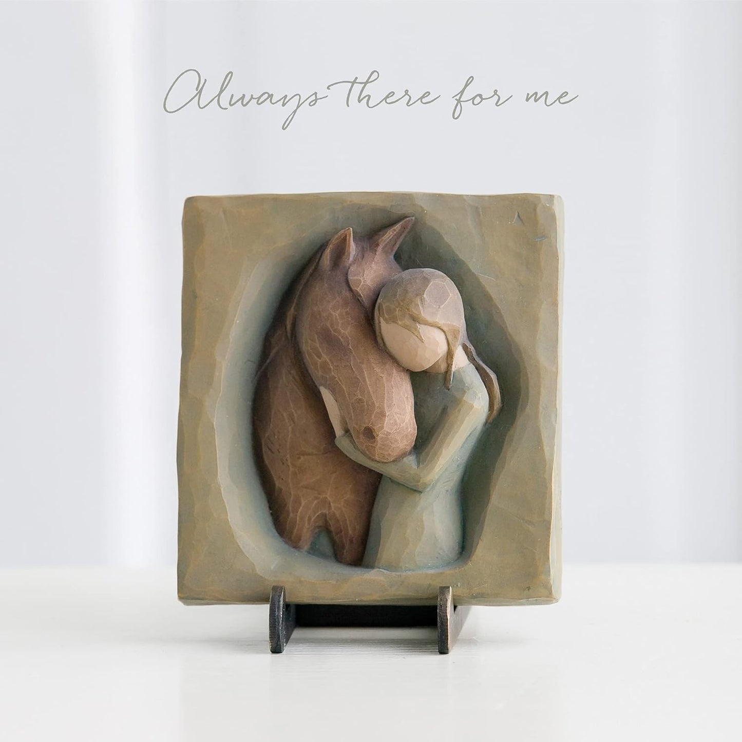 Quiet Strength, Always There for Me, Expression of Friendship and Love between Girls and Horses, Sculpted Hand-Painted Bas Relief Wall Plaque