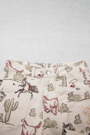 Western Print Straight Leg Ankle-Length Horse Print Pocket Jeans