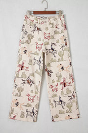 Western Print Straight Leg Ankle-Length Horse Print Pocket Jeans