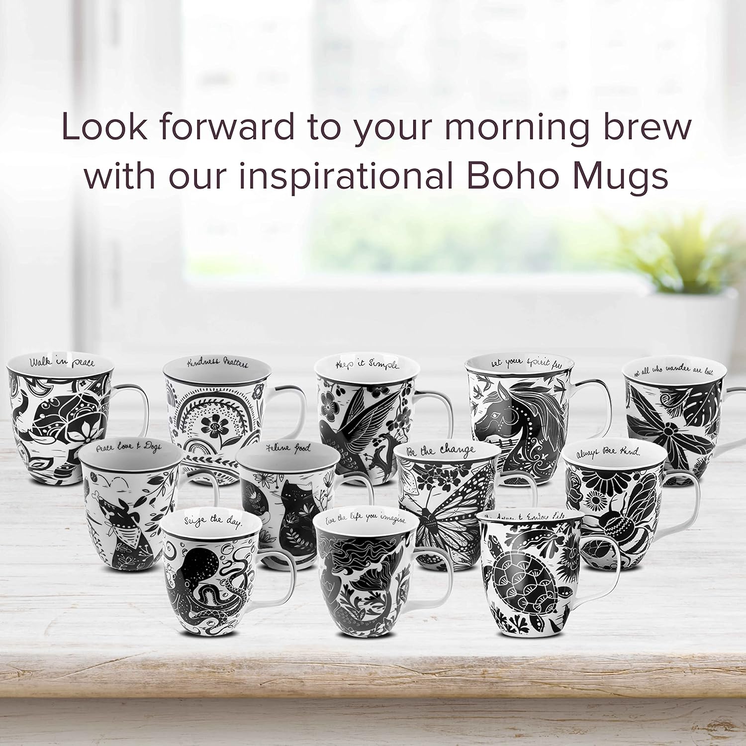 Gifts 16 Oz Black and White Boho Mug Horse - Cute Coffee and Tea Mug - Ceramic Coffee Mugs for Women and Men