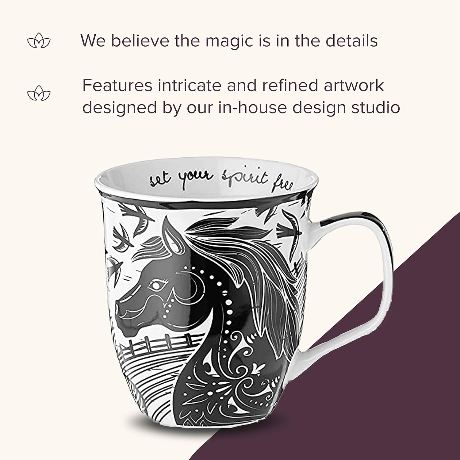 Gifts 16 Oz Black and White Boho Mug Horse - Cute Coffee and Tea Mug - Ceramic Coffee Mugs for Women and Men