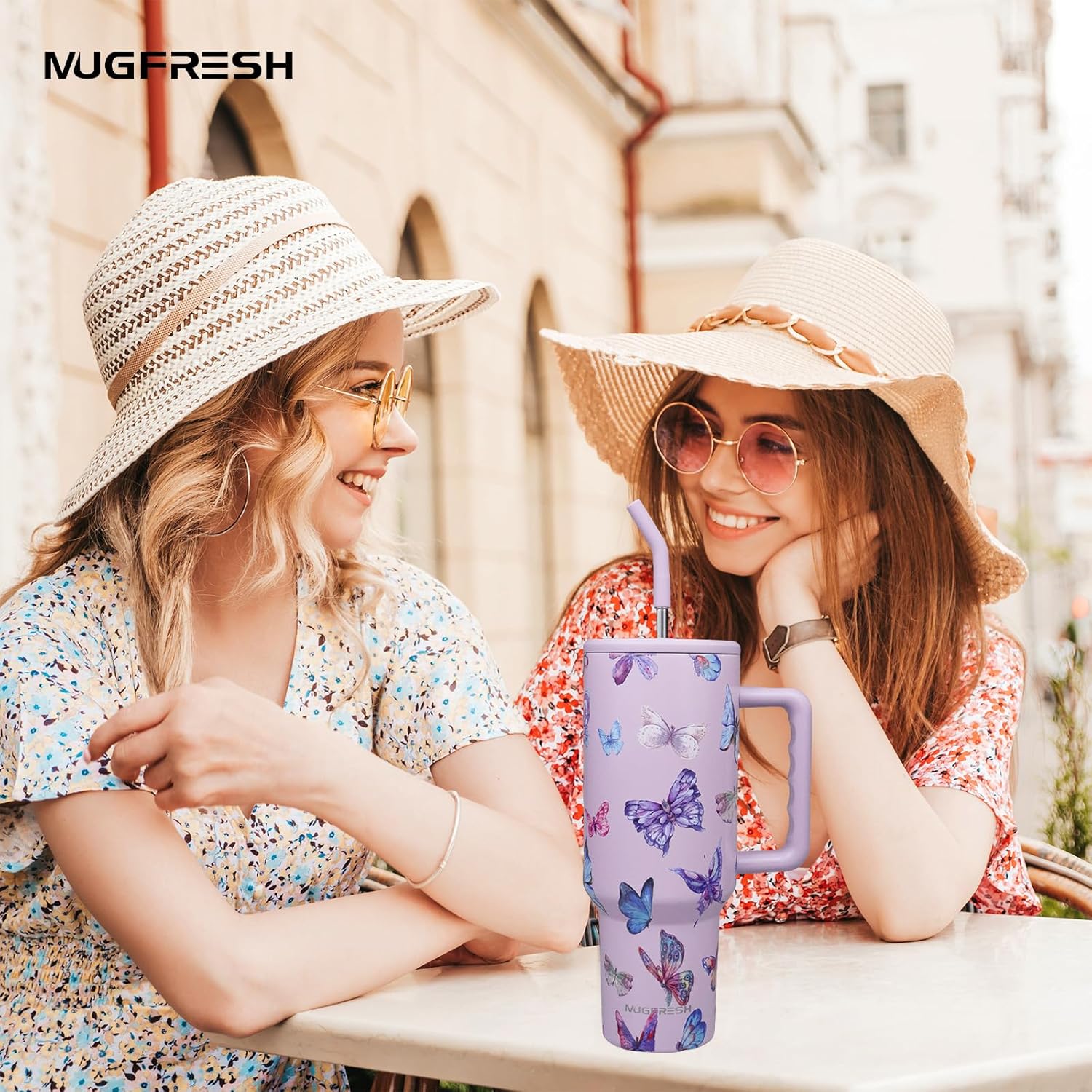 Butterfly Tumbler, Butterfly Gifts for Women 40 Oz Insulated Tumbler with Handle and Straw Cup Holder Friendly Travel Mug Stainless Steel Water Bottle