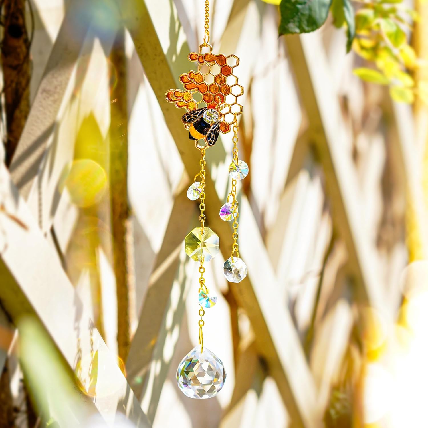 3 Pack Sun Catcher Crystal Honeycomb Bee Ornaments Crystals Bumble Bee Honeycomb with Glass Prisms Decor Garden Suncatcher Window Hanging Gifts for Women,Bee Lovers