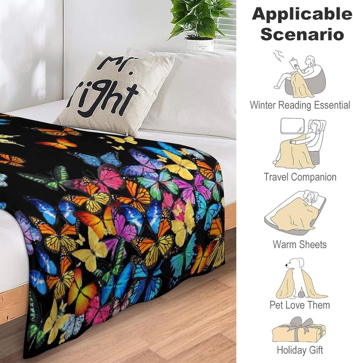 Butterfly Blanket Beautiful Butterfly Throw Blanket Ultra Soft Blankets Lightweight Cozy for Bed Couch Sofa 50"X40"