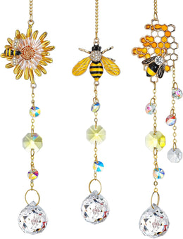 3 Pack Sun Catcher Crystal Honeycomb Bee Ornaments Crystals Bumble Bee Honeycomb with Glass Prisms Decor Garden Suncatcher Window Hanging Gifts for Women,Bee Lovers