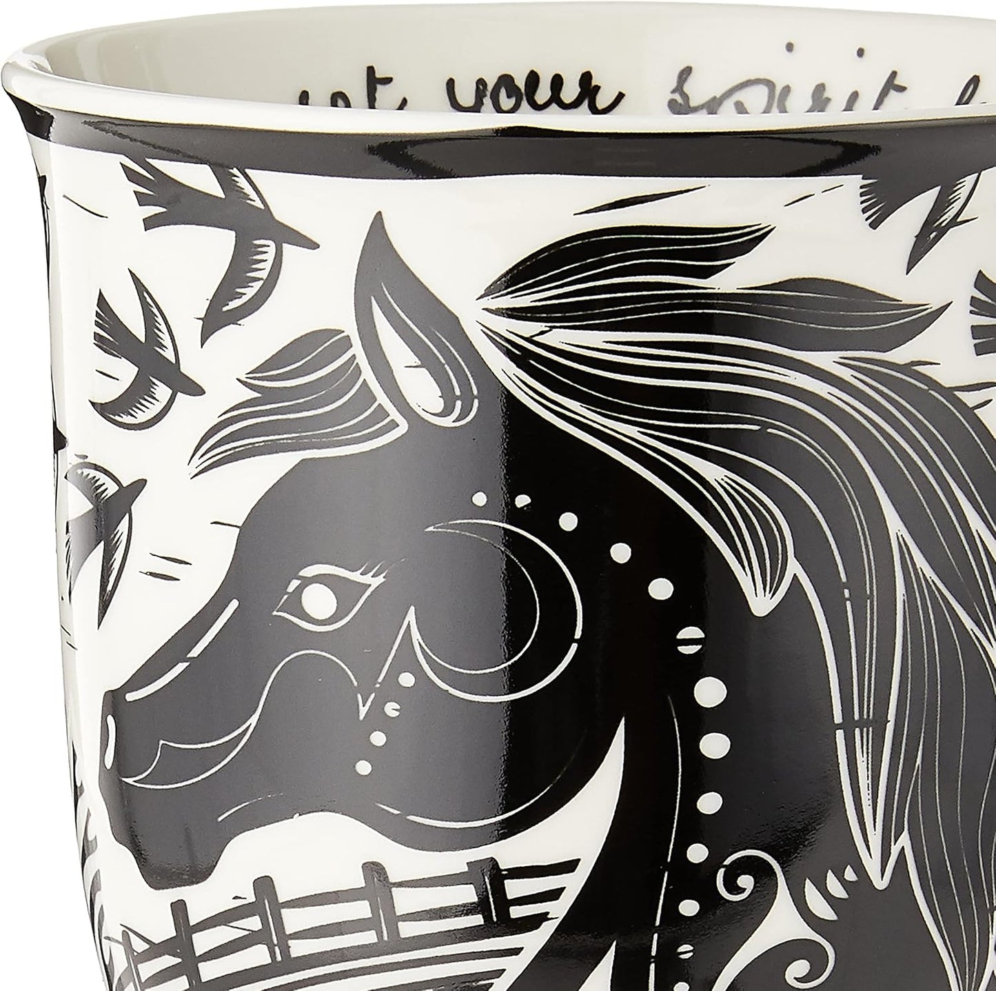 Gifts 16 Oz Black and White Boho Mug Horse - Cute Coffee and Tea Mug - Ceramic Coffee Mugs for Women and Men