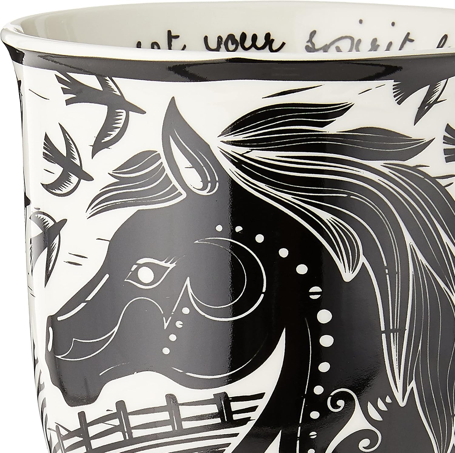 Gifts 16 Oz Black and White Boho Mug Horse - Cute Coffee and Tea Mug - Ceramic Coffee Mugs for Women and Men