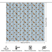 Blue Plaid Dog Pattern Shower Curtain Cute Beagle Print Home Decoration Waterproof Bath Mat Cover Size 72X84Inches for Bathroom