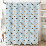 Blue Plaid Dog Pattern Shower Curtain Cute Beagle Print Home Decoration Waterproof Bath Mat Cover Size 72X84Inches for Bathroom