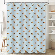 Blue Plaid Dog Pattern Shower Curtain Cute Beagle Print Home Decoration Waterproof Bath Mat Cover Size 72X84Inches for Bathroom