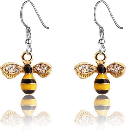 Bumble Bee Dangle Earrings Crystal Bee Pendant Animal Earrings Hummingbirds Butterfly Gifts (Honey Bee Earrings)