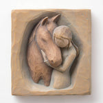 Quiet Strength, Always There for Me, Expression of Friendship and Love between Girls and Horses, Sculpted Hand-Painted Bas Relief Wall Plaque