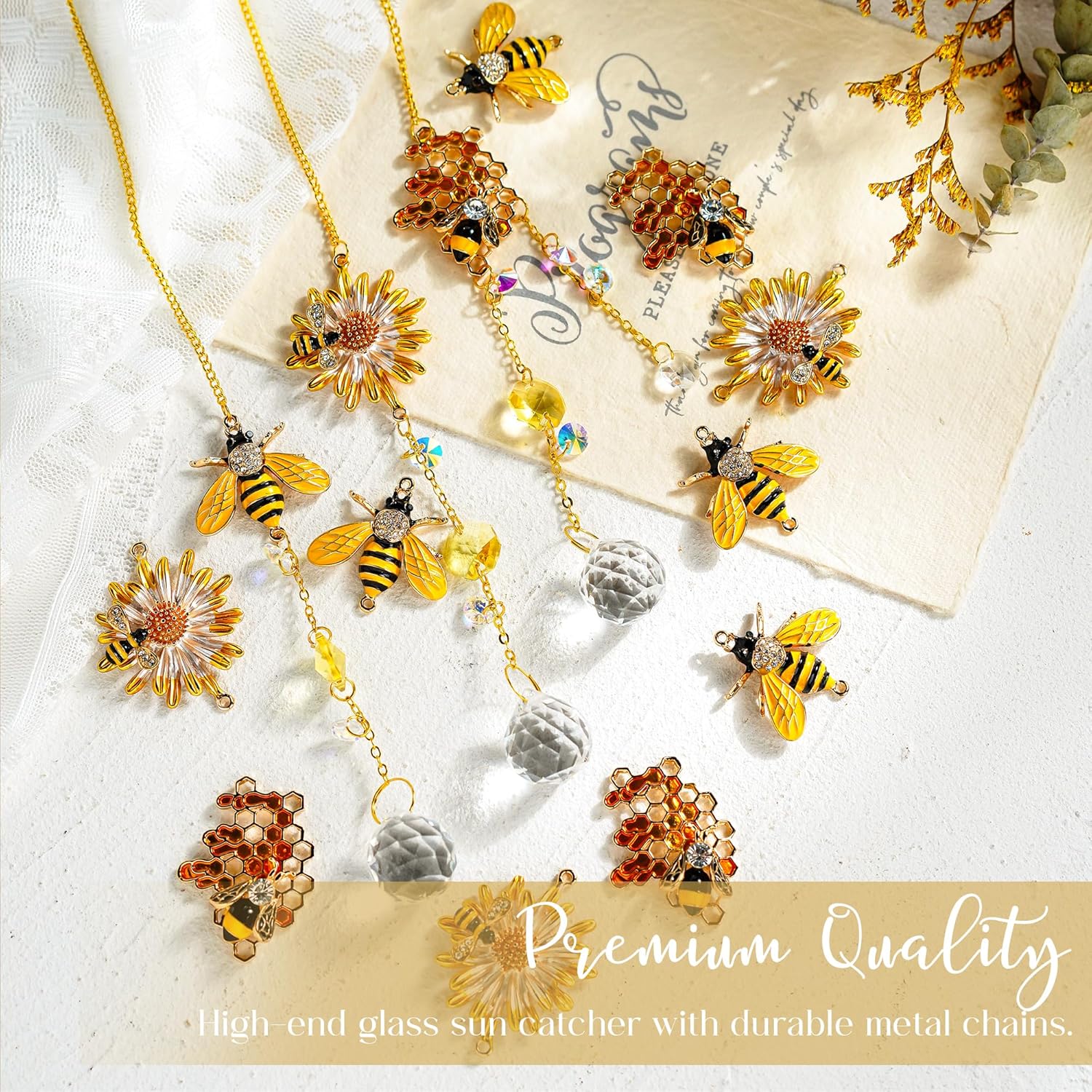 3 Pack Sun Catcher Crystal Honeycomb Bee Ornaments Crystals Bumble Bee Honeycomb with Glass Prisms Decor Garden Suncatcher Window Hanging Gifts for Women,Bee Lovers