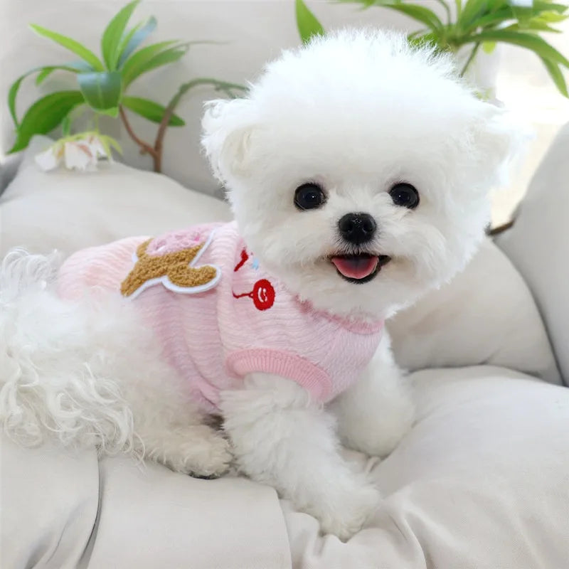 Pink Dachshund Vest Summer Animal Embroidered Dog Clothes Cute Teddy Pullover Bichon Frise T-Shirt with Leash Buckle