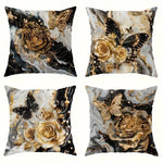 Black and Gold Rose Butterfly Luxury Pillowcasebedroom Living Room Sofa Home Decor Polyester Cushion Cover with Zipper