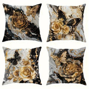 Black and Gold Rose Butterfly Luxury Pillowcasebedroom Living Room Sofa Home Decor Polyester Cushion Cover with Zipper
