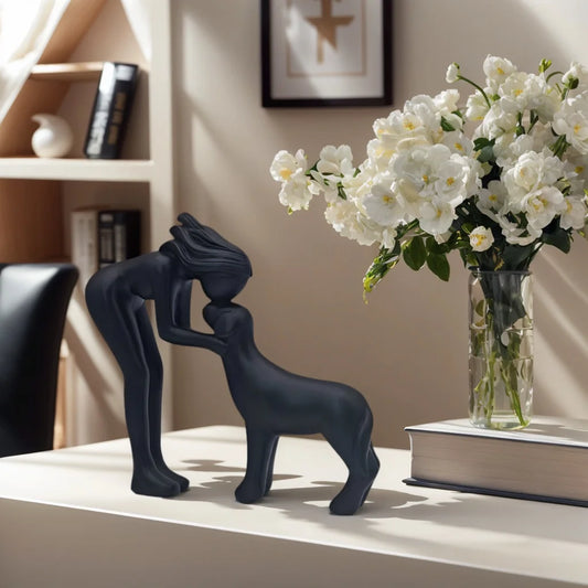 1 Girl and Dog Friendship, Resin Crafts Collection, Girl and Dog Statue, Remember Their Friendship, Dog Commemorative Gift, Beautiful Home Decoration Gift, Those Sharing Gift, Room Decoration, Girl Carrying Dog as Loyalty Pet and Friends Reminder, Indoor and Outdoor Decoration Gift