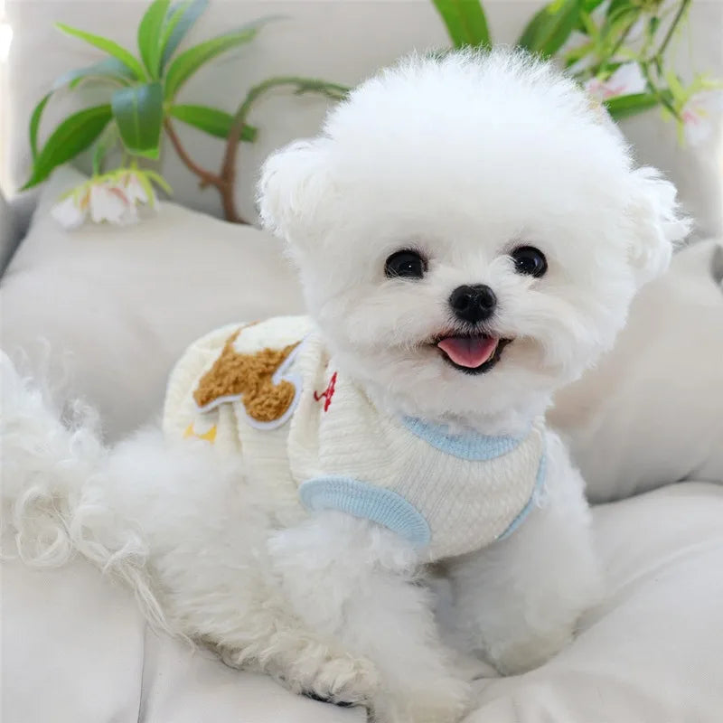 Pink Dachshund Vest Summer Animal Embroidered Dog Clothes Cute Teddy Pullover Bichon Frise T-Shirt with Leash Buckle
