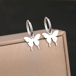 Stainless Steel Earrings Elegant Dainty Butterfly Pendants New Senior Fresh Kpop Korean Fashion Hoop Earrings for Women Jewelry