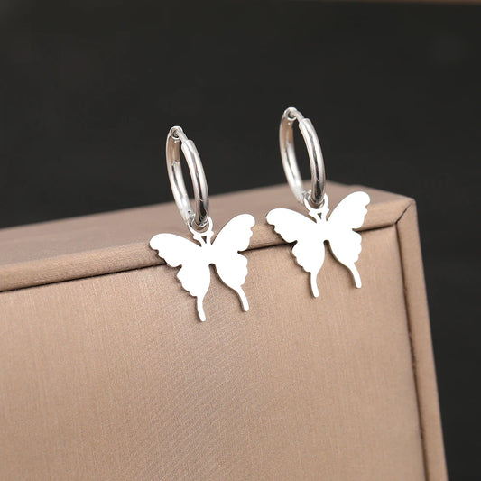 Stainless Steel Earrings Elegant Dainty Butterfly Pendants New Senior Fresh Kpop Korean Fashion Hoop Earrings for Women Jewelry